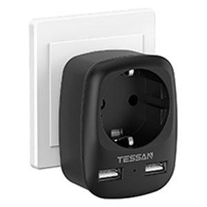Tessan TS-611-DE Сетевой фильтр, 1 розетка, 2 USB, черный