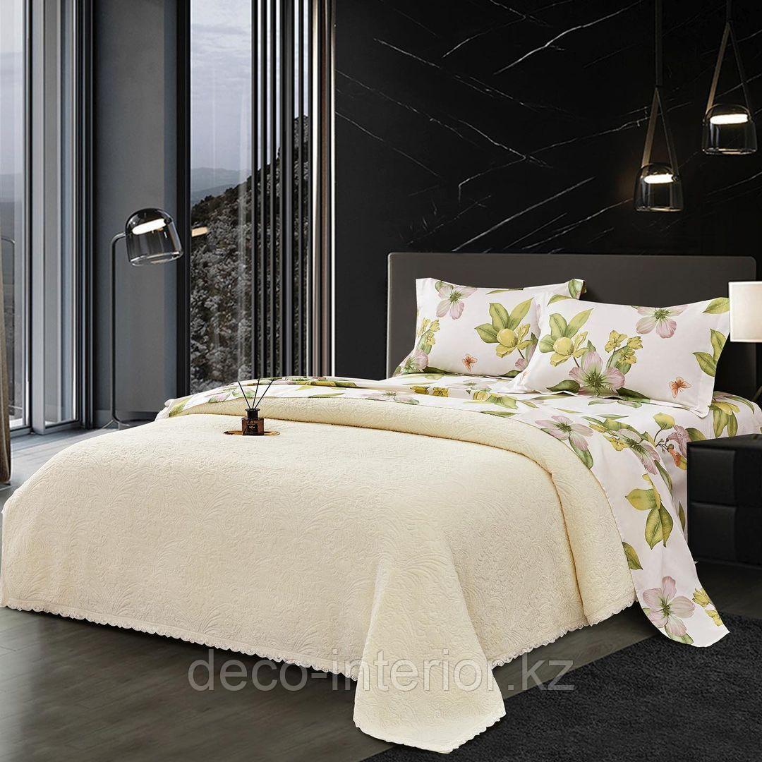 Комплект постельного белья двуспальный: махровое покрывало-плед и простынь с наволочками из хлопка - фото 7 - id-p100390490