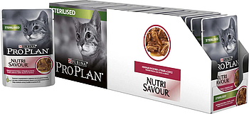 Pro Plan NutriSavour Sterilised влажный корм с уткой в соусе для стерилизованных для кошек 26шт*85гр