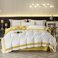 Комплект сатинового постельного белья, однотонный, с контрастной простынью и отворотом пододеяльника