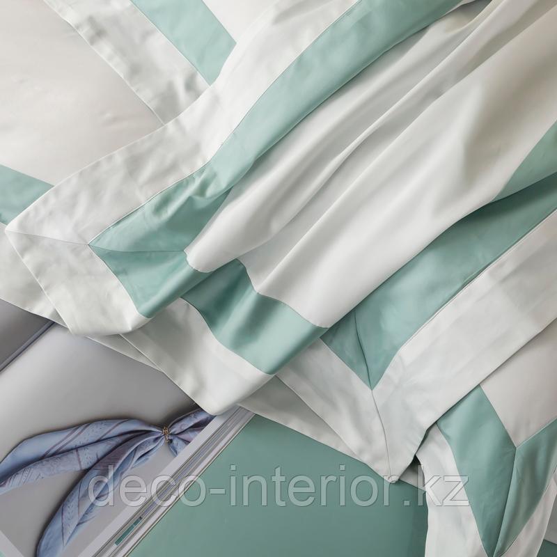 Комплект сатинового постельного белья однотонный с контрастной простынью и отворотом пододеяльника - фото 4 - id-p100392634