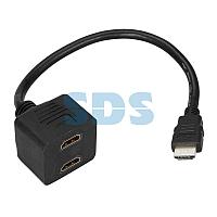 Переходник REXANT штекер HDMI - 2 гнезда HDMI с проводом,  черный (10 шт. /уп. )
