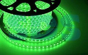LED лента 220 В,  10х7 мм,  IP67, SMD 2835, 60 LED/m,  цвет свечения зеленый,  бухта 100 м