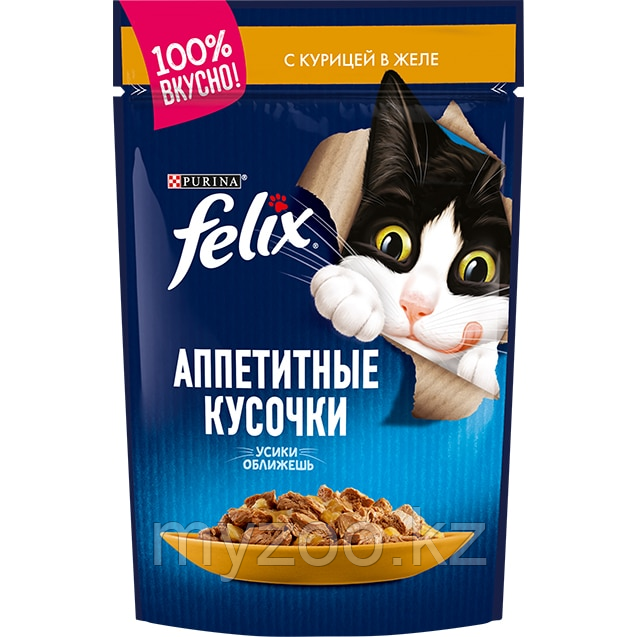 Felix для кошек кусочки с курицей в желе , 26*пауч 75гр - фото 1 - id-p70052235