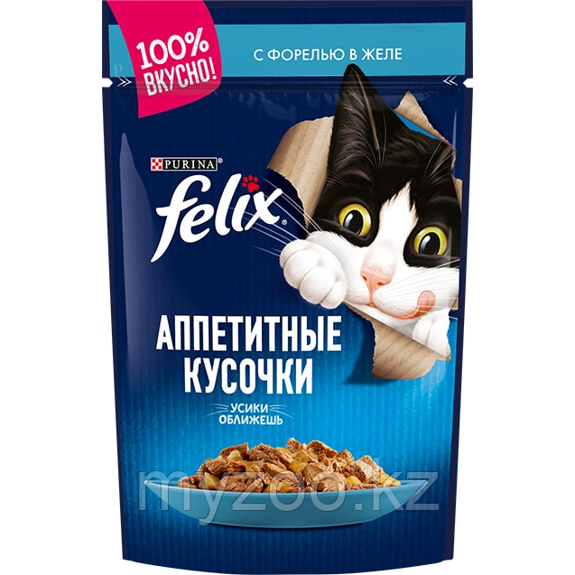 Felix, Феликс кусочки с форелью в желе для кошек, уп. 26*пауч 85гр
