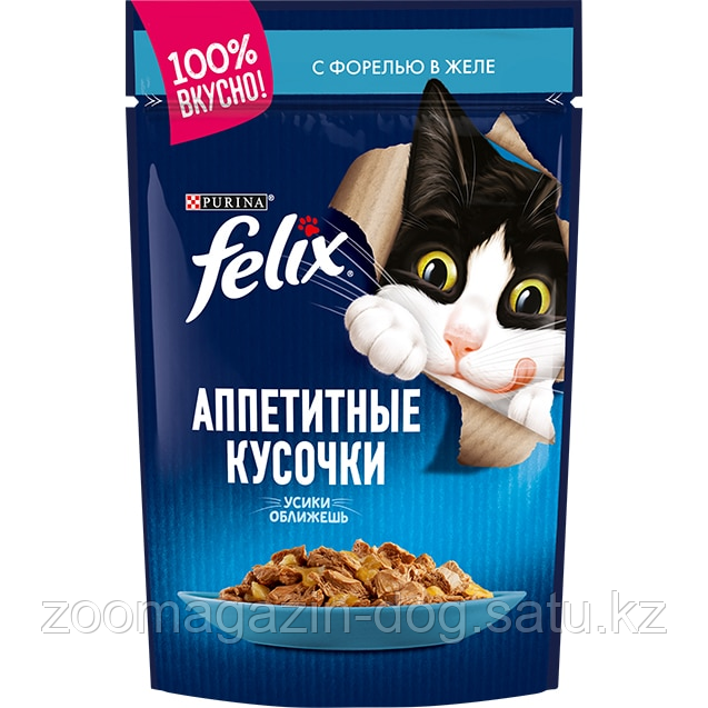 Felix для кошек кусочки с форелью в желе, уп. 26*пауч 75гр - фото 1 - id-p70052280