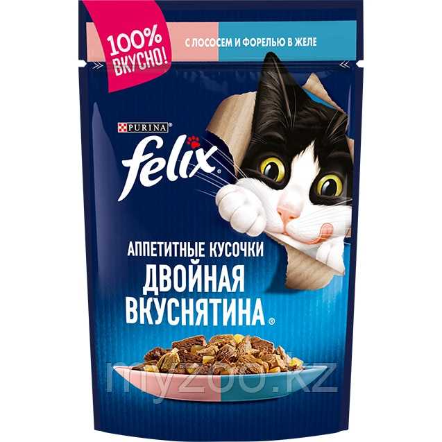 Felix Двойная вкуснятина для кошек лосось/форель в желе,26шт 75гр