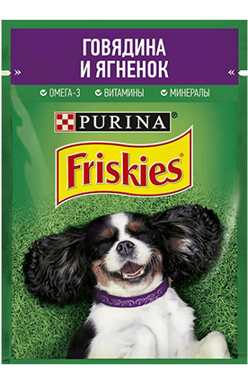 Friskies Фрискис влажный корм для собак говядина и ягненок,85гр
