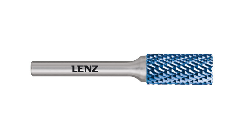 Твердосплавная борфреза Lenz, форма В (цилиндр с торцовыми зубьями), покрытие Blue 6, 18, 75