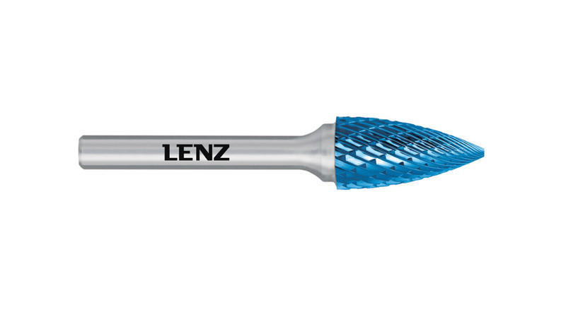 Твердосплавная борфреза Lenz, форма G (Парабола с заостренной головкой), покрытие Blue