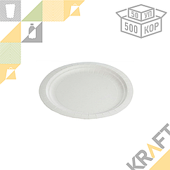 Тарелка бумажная с бортом белая мелованная d180мм (50/500)