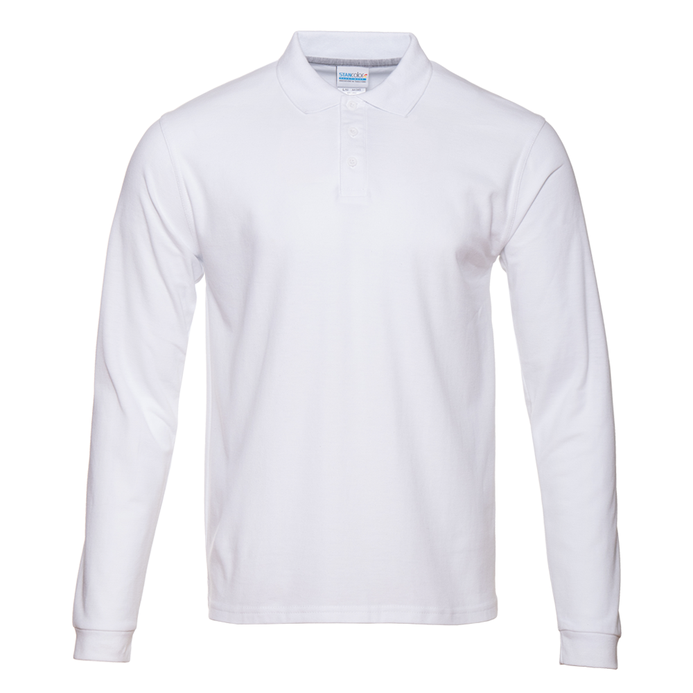 Рубашка поло мужская STAN длинный рукав хлопок/полиэстер 185, 04S, Белый (10) (48/M)