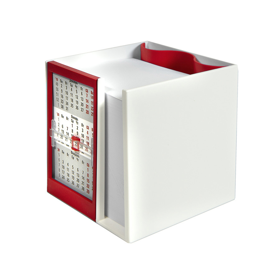Календарь настольный  на 2 года с кубариком; белый с красным; 11х10х10 см; пластик, Красный, -, 9505 08