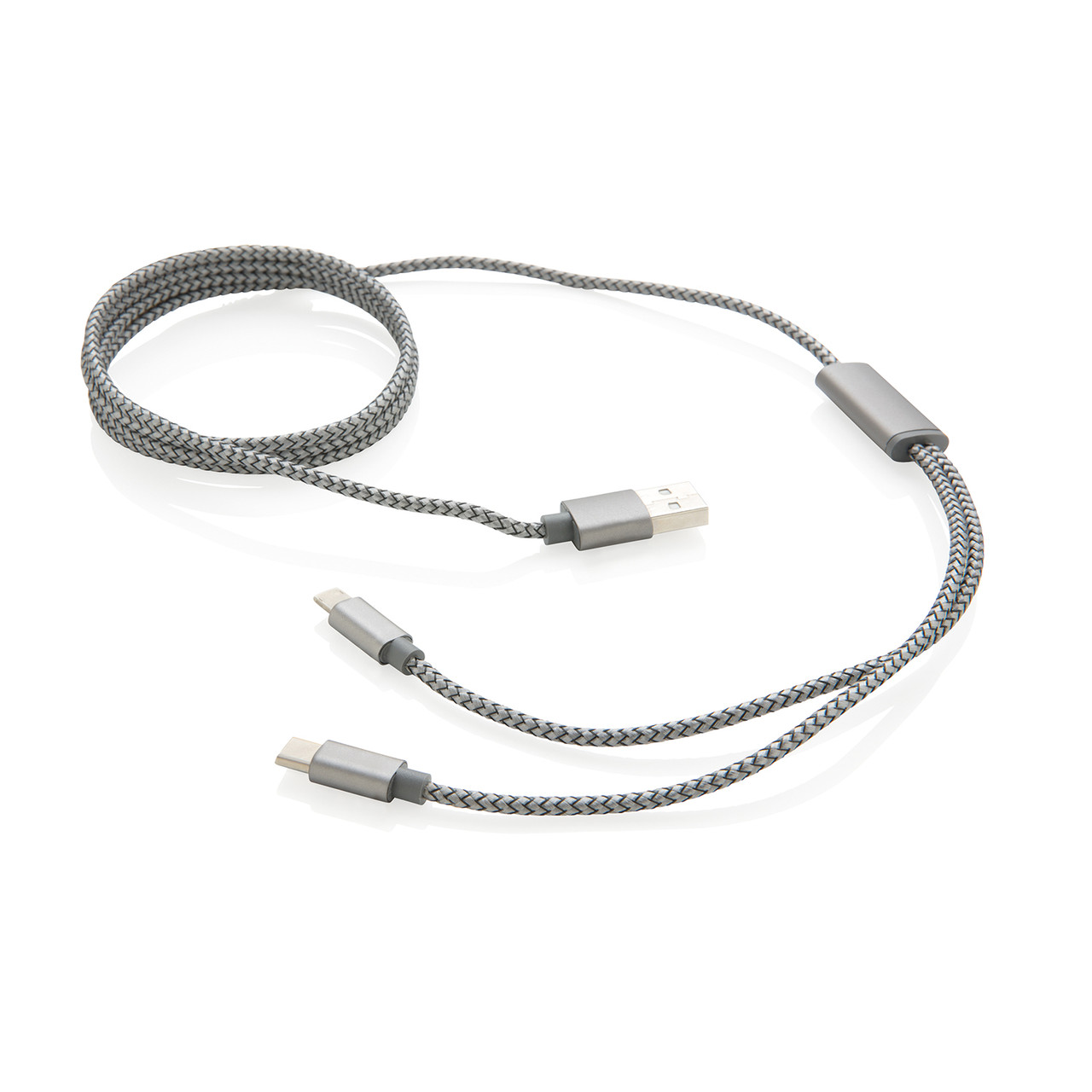 Плетеный кабель 3-в-1, серый; , , высота 124 см., диаметр 0,5 см., P302.232 - фото 1 - id-p69074239