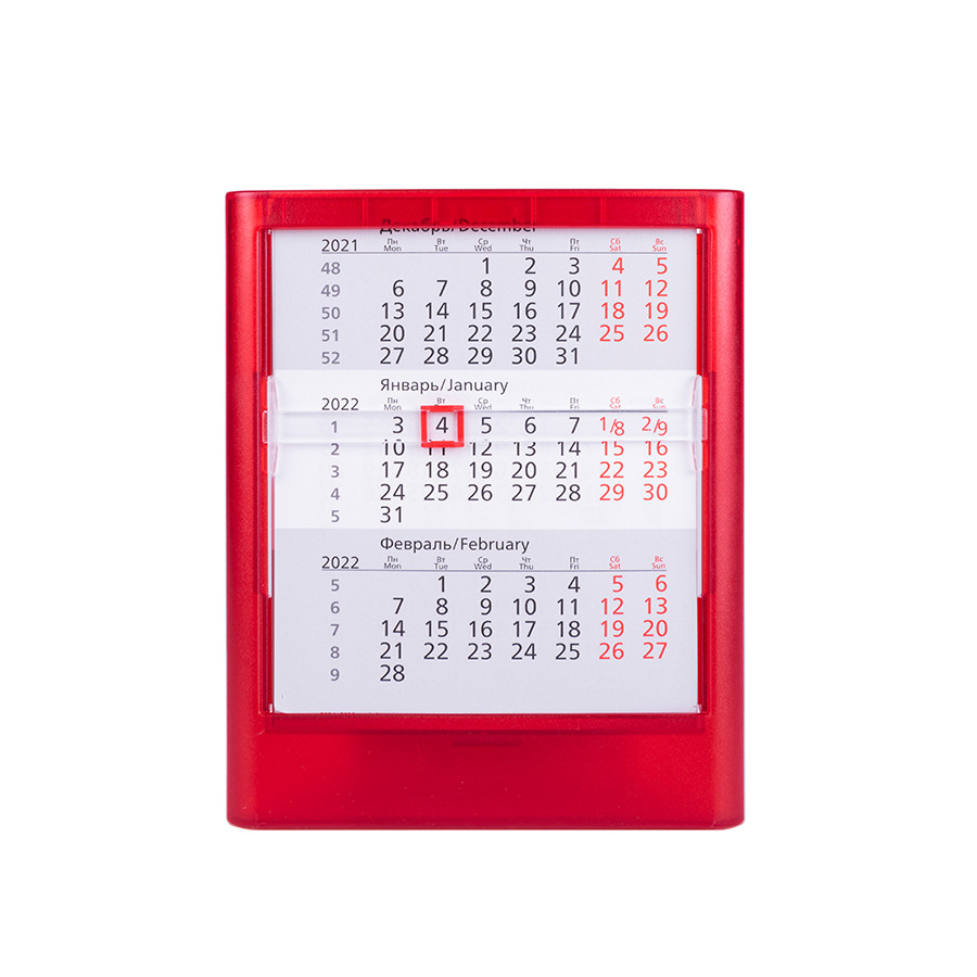 Календарь настольный на 2 года ; прозрачно-красный; 12,5х16 см; пластик; тампопечать, шелкография, Красный, -,