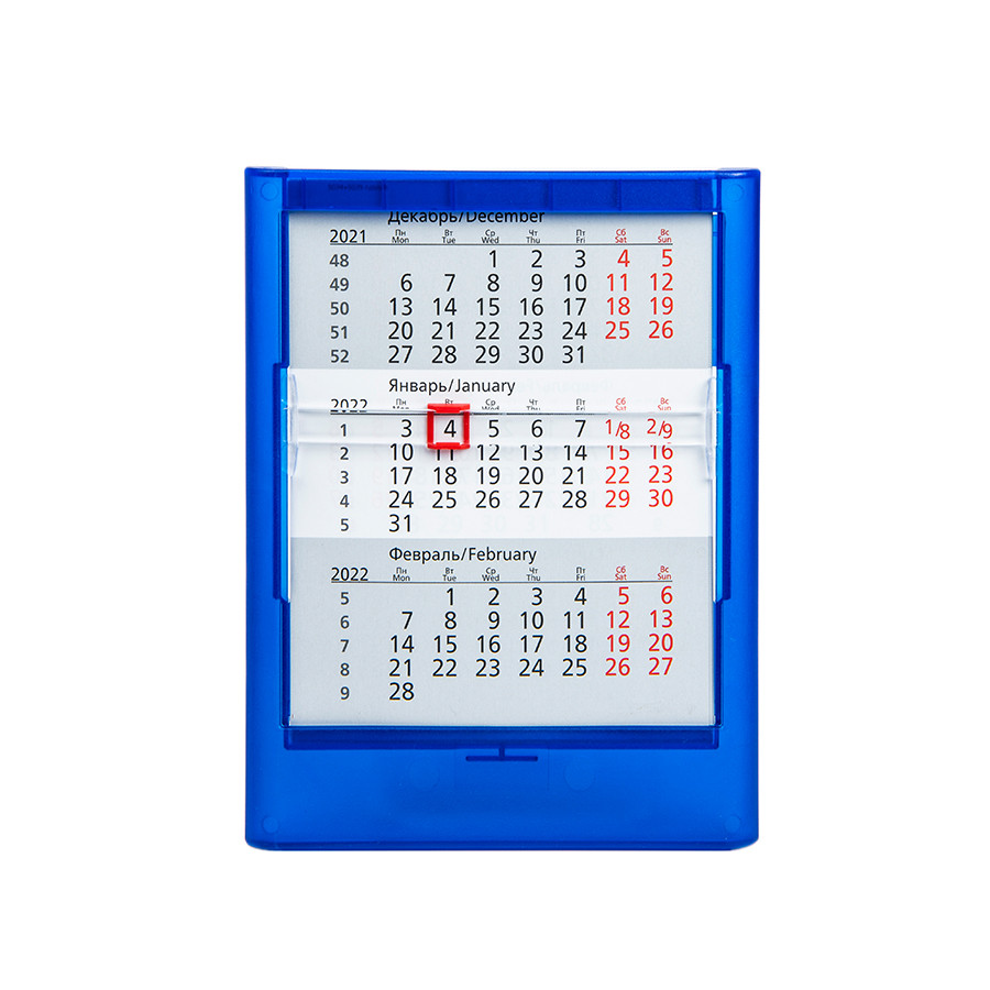 Календарь настольный на 2 года; прозрачно-синий; 12,5х16 см; пластик; тампопечать, шелкография, Синий, -, 9535