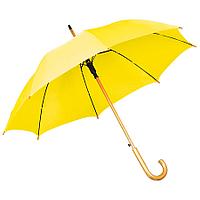 Зонт-трость с деревянной ручкой, полуавтомат, Жёлтый, -, 7426 03