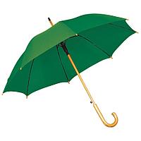 Зонт-трость с деревянной ручкой, полуавтомат; зеленый; D=103 см, L=90см; 100% полиэстер, Зеленый, -, 7426 15