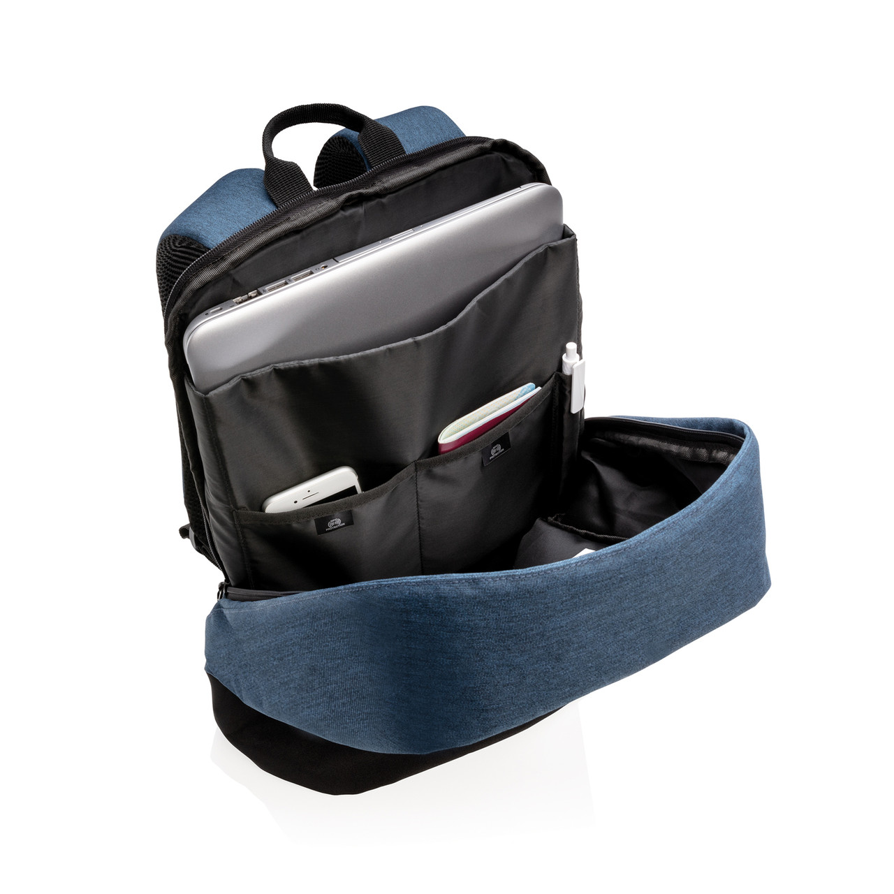 Стандартный антикражный рюкзак, без ПВХ, синий; черный, Длина 35 см., ширина 13 см., высота 45 см., диаметр 0 - фото 5 - id-p69072807