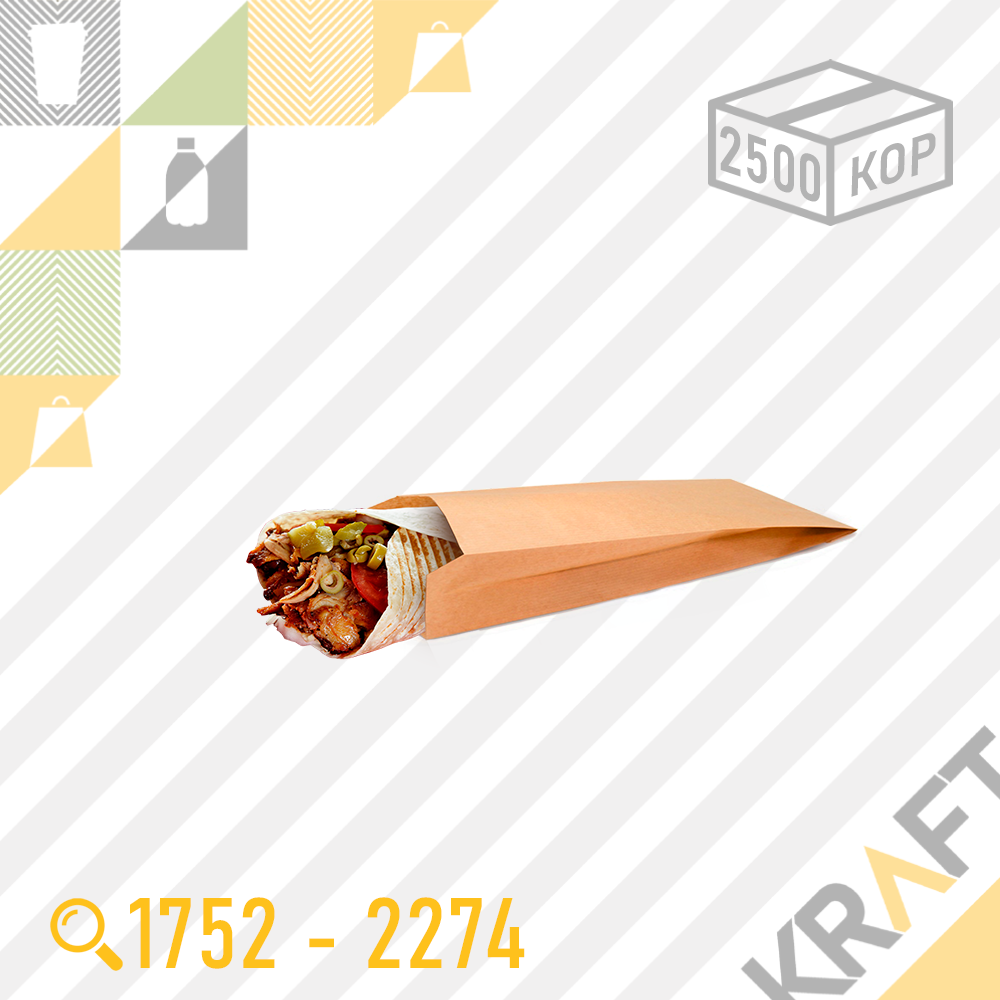 (Doner S) Пакет крафт с плоским дном 90*35*190 (2500шт/кор)