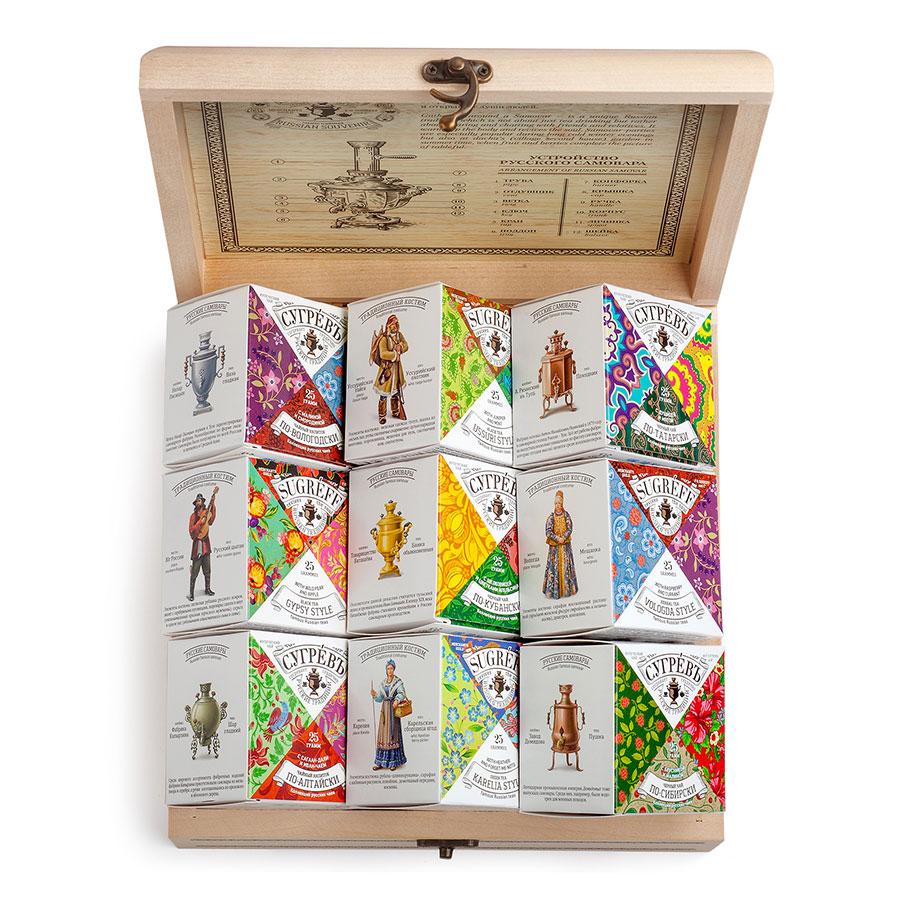 Подарочный набор с логотипом Сугревъ в деревянной коробке, коллекция из 9 чаёв, разные цвета, , 90003 - фото 4 - id-p94039510