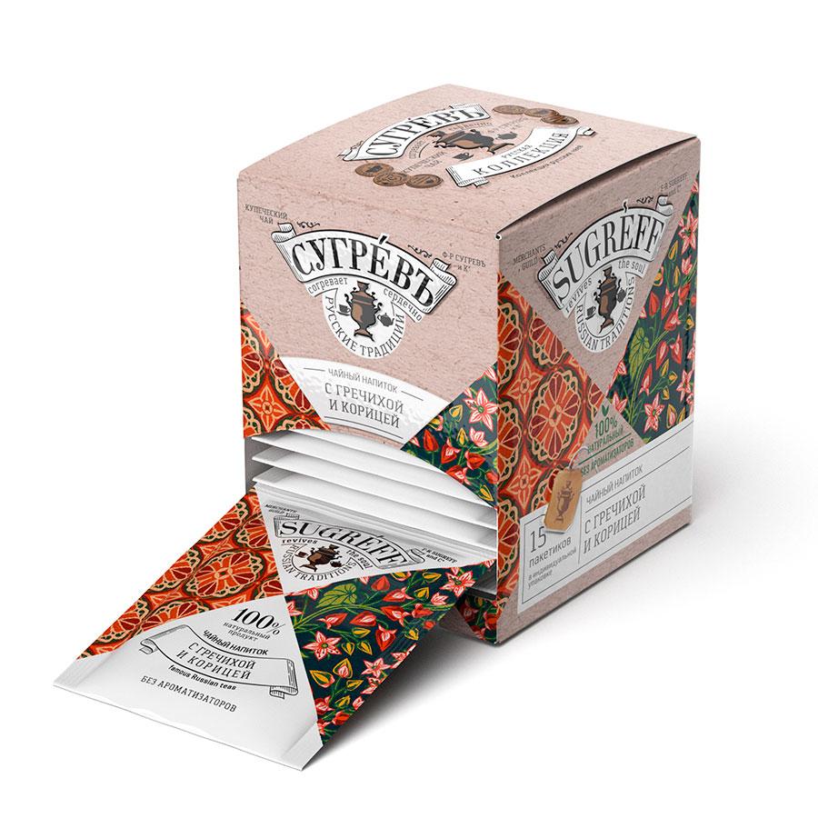 Чайный напиток с гречихой и корицей в индивидуальном саше конверте, 15 пакетиков, Разные цвета, -, 90021 4