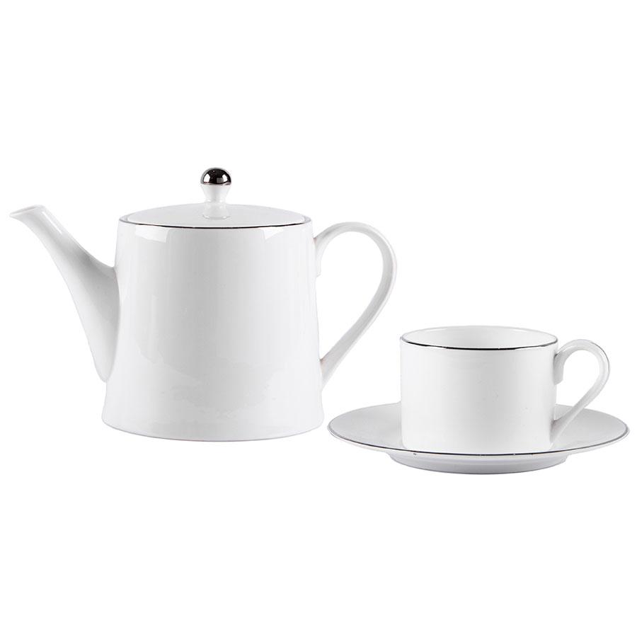 Набор PLATINUM: чайная пара и чайник в подарочной упаковке, белый, , 32500