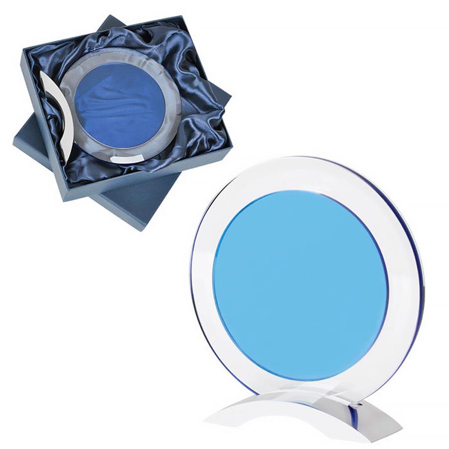 Стела наградная "Round" в подарочной упаковке, прозрачный, синий, , 13124
