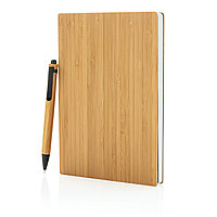 Набор из блокнота и ручки Bamboo, А5, коричневый; , Длина 18,8 см., ширина 13 см., высота 1,5 см., диаметр 0