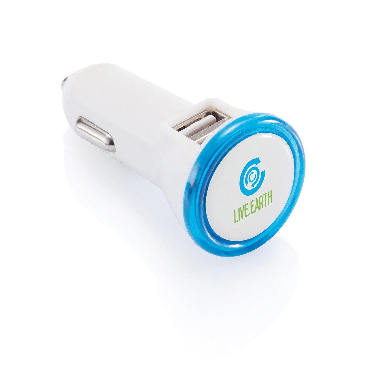 Мощное автомобильное зарядное устройство с 2 USB-портами, синий; белый, , высота 7 см., диаметр 3,5 см., - фото 2 - id-p69073285
