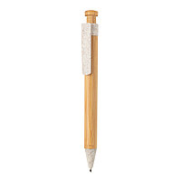 Бамбуковая ручка с клипом из пшеничной соломы, белый; , , высота 13,8 см., диаметр 1,1 см., P610.543