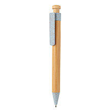 Бамбуковая ручка с клипом из пшеничной соломы, синий, , высота 13,8 см., диаметр 1,1 см., P610.545