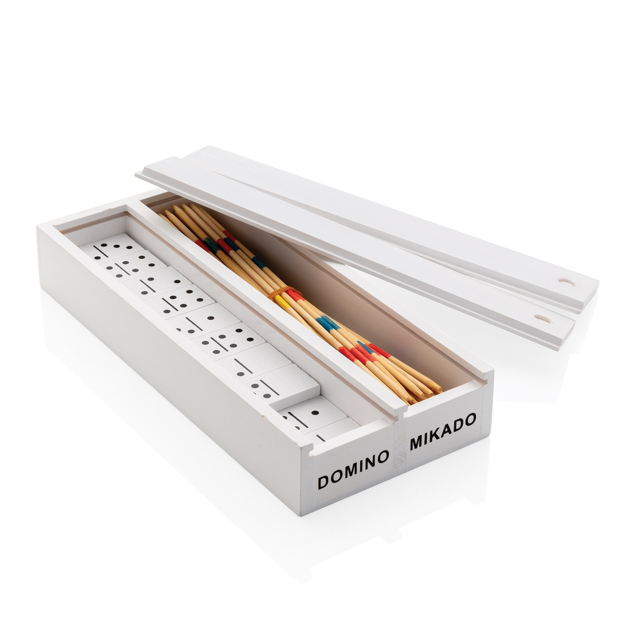 Набор настольных игр Микадо/Домино в деревянной коробке, белый; , Длина 20 см., ширина 9,2 см., высота 3,3
