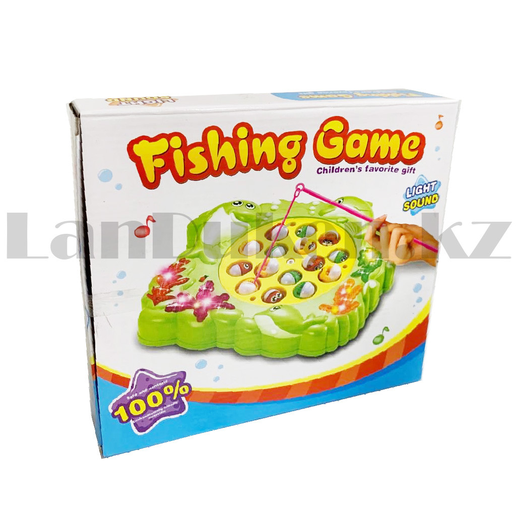 Музыкальный игровой набор рыбалка с пираньями на механической платформе две удочки зеленый - фото 10 - id-p100436760