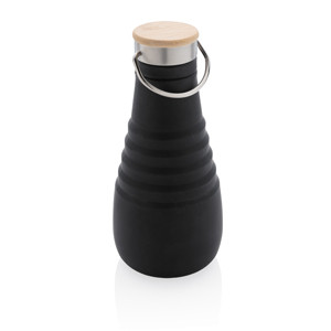 Герметичная силиконовая складная бутылка, 600 мл, черный; , , высота 20 см., диаметр 9,1 см., P436.741 - фото 1 - id-p90027253