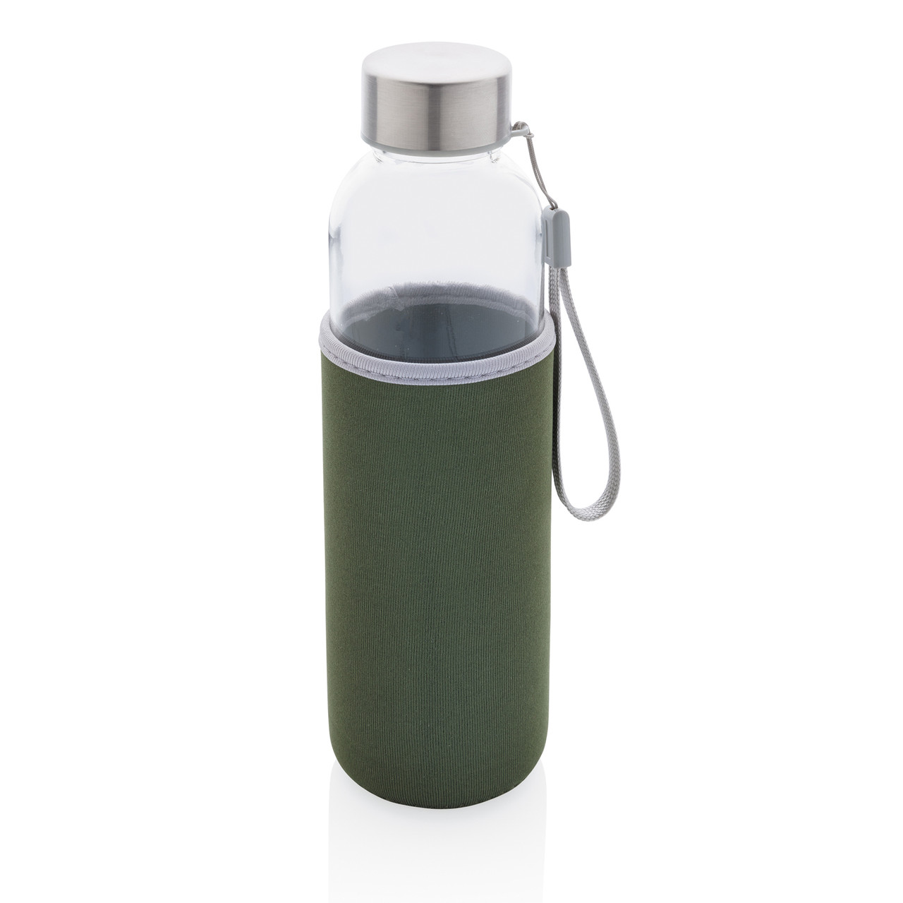 Стеклянная бутылка с чехлом из неопрена, зеленый; , Длина 6,8 см., ширина 6,8 см., высота 22,5 см., диаметр - фото 1 - id-p84894561