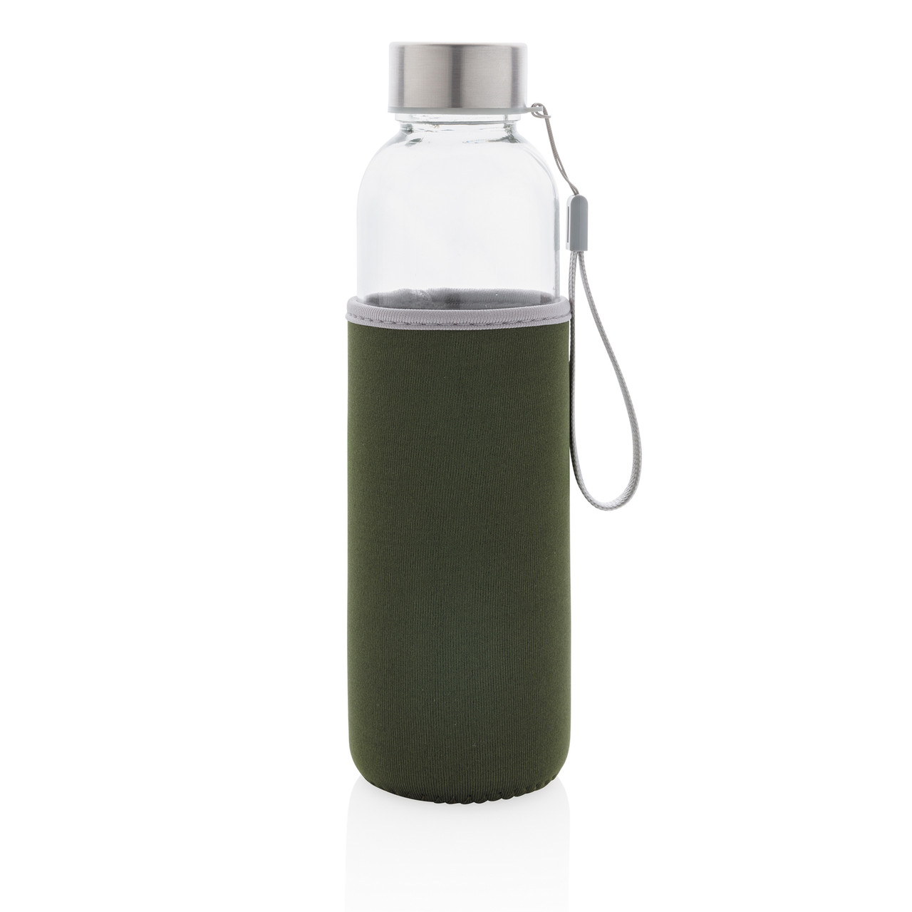 Стеклянная бутылка с чехлом из неопрена, зеленый; , Длина 6,8 см., ширина 6,8 см., высота 22,5 см., диаметр - фото 2 - id-p84894561