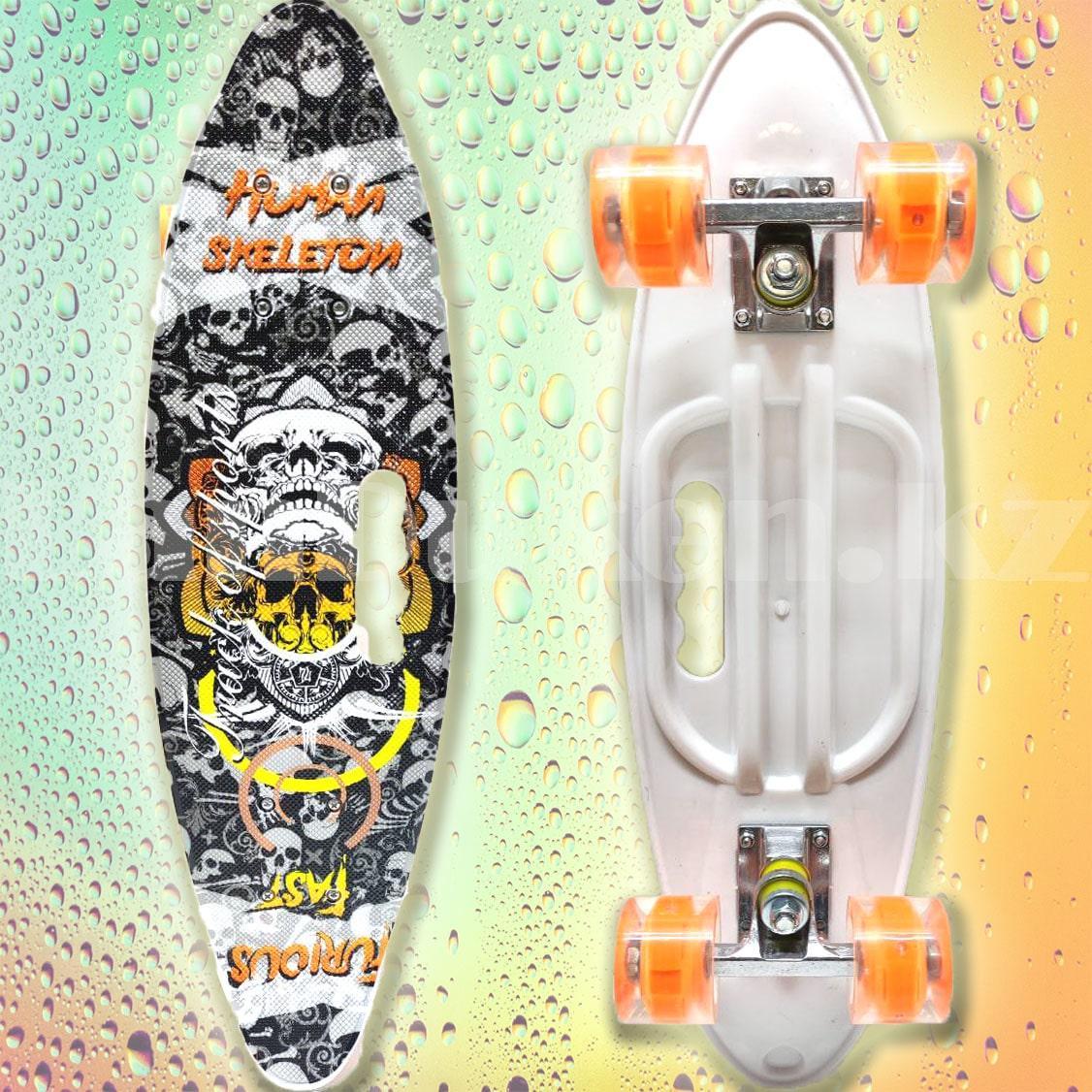 Лонгборд подростковый 61*17 Penny Board с ручкой и со светящимися колесами Human skeleton