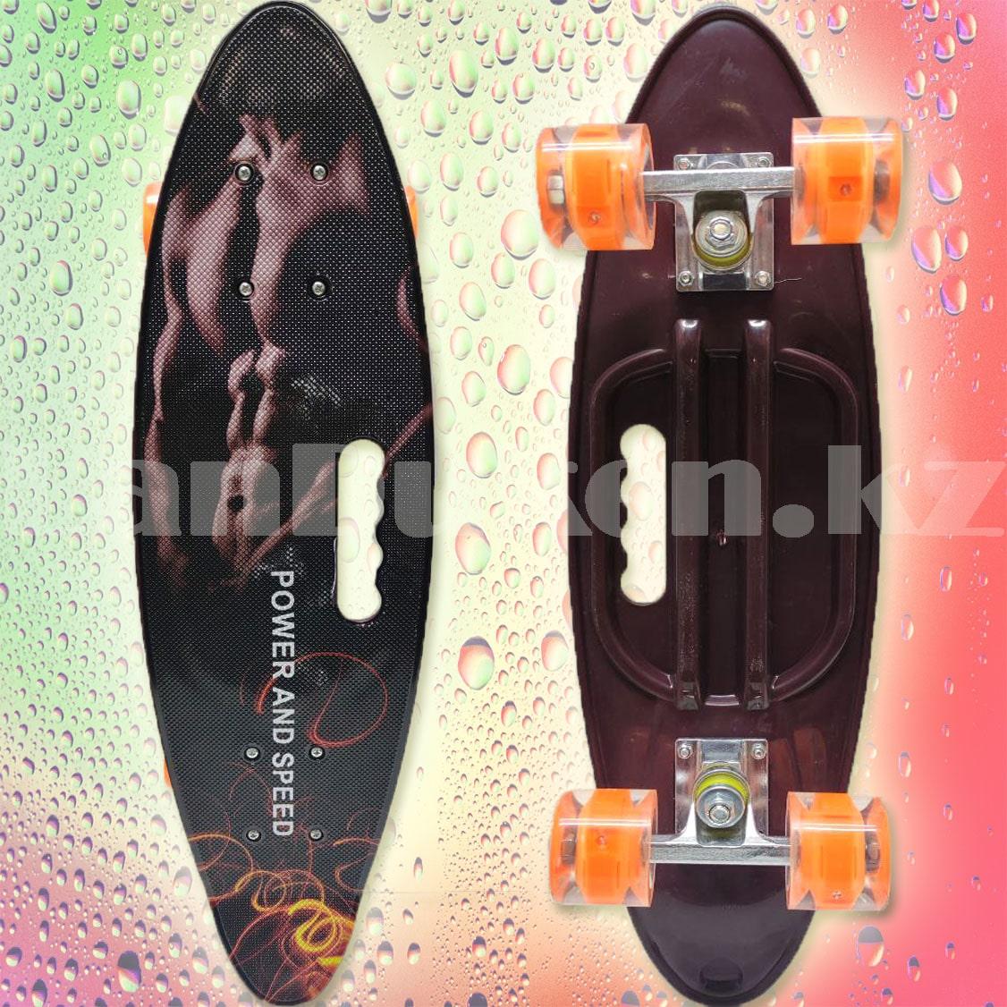 Лонгборд подростковый 61*17 Penny Board с ручкой и со светящимися колесами Power and speed - фото 1 - id-p100436813