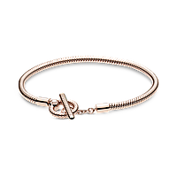 Браслет Pandora Moments Змейка с Т-застежкой, из сплава, покрытого розовым золотом 14К