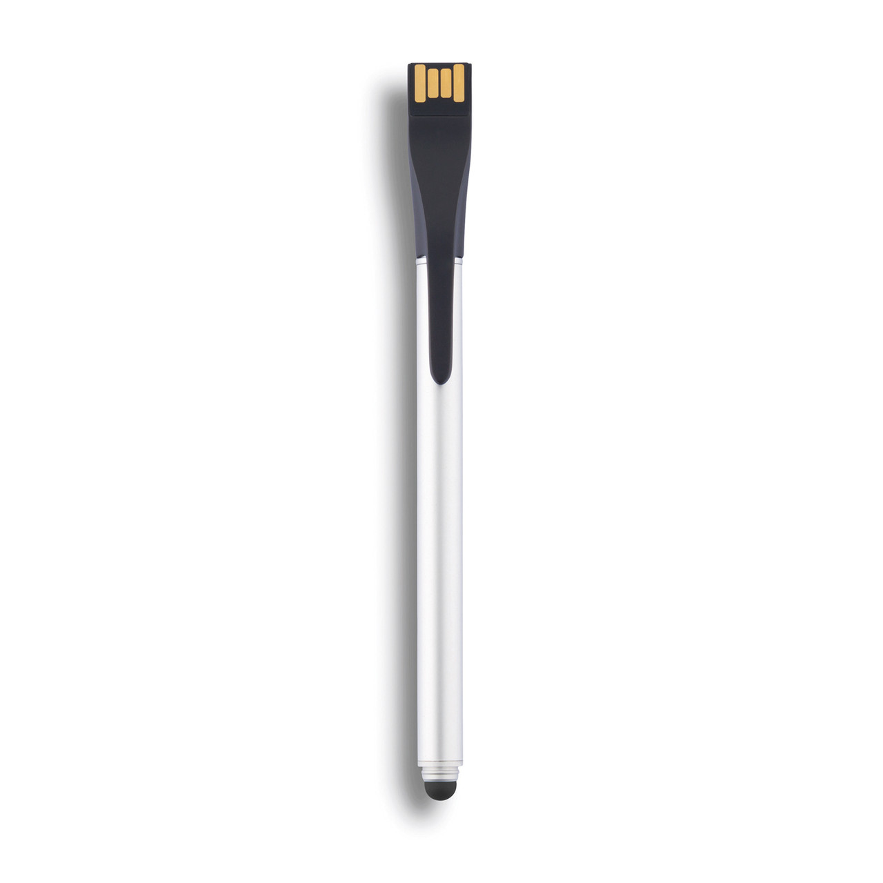 Ручка-стилус Point | 01 с флешкой на 4 ГБ, черный; серебряный, Длина 14,5 см., ширина 1 см., высота 1 см.,