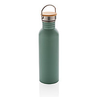 Бутылка из нержавеющей стали с бамбуковой крышкой Modern, зеленый, Длина 7,1 см., ширина 7,1 см., высота 24