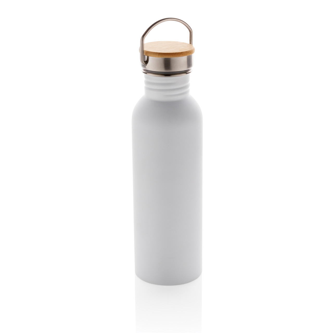 Бутылка из нержавеющей стали с бамбуковой крышкой Modern, белый; , Длина 7,1 см., ширина 7,1 см., высота 24