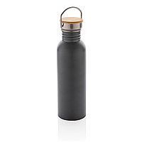 Бутылка из нержавеющей стали с бамбуковой крышкой Modern, серый; , Длина 7,1 см., ширина 7,1 см., высота 24