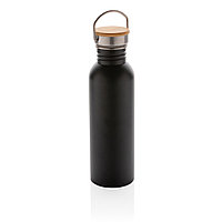 Бутылка из нержавеющей стали с бамбуковой крышкой Modern, черный, Длина 7,1 см., ширина 7,1 см., высота 24