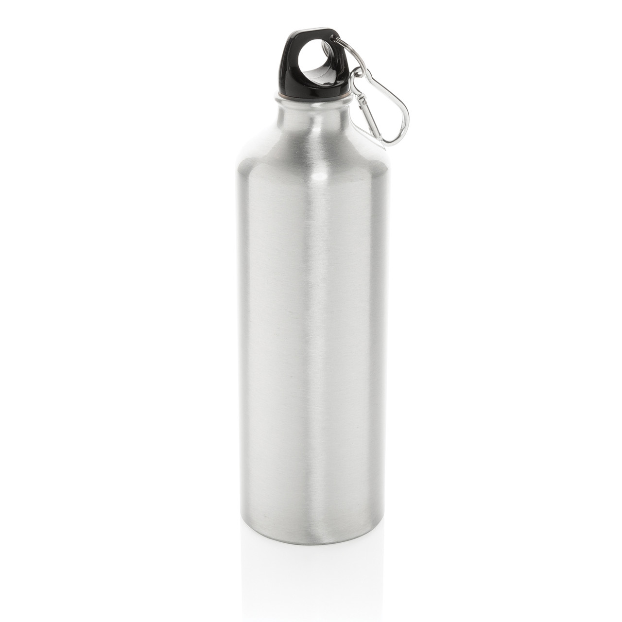 Алюминиевая бутылка для воды XL с карабином, серебряный; черный, Длина 7,3 см., ширина 7,3 см., высота 25 см., - фото 1 - id-p91482154
