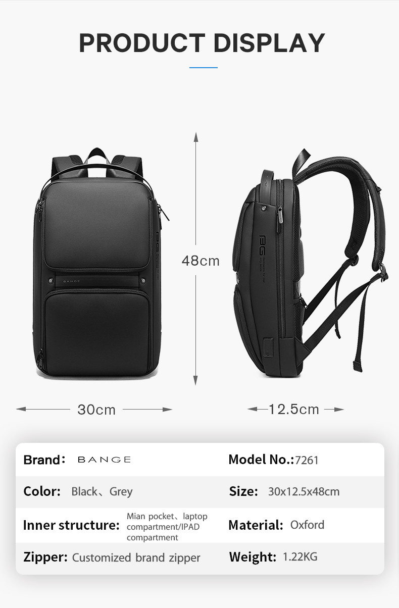 Рюкзак для ноутбука и бизнеса Xiaomi Bange BG-7261 (серый) - фото 8 - id-p100441229