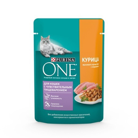Purina one (Пурина Уан) Влажный корм для кошек с чувствительным пищеварением, 75 г, фото 1