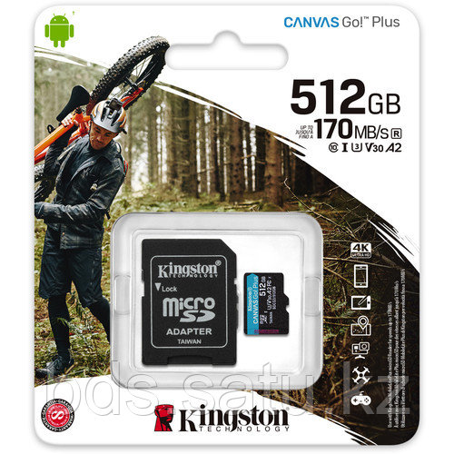 Карта памяти MicroSD, Kingston Canvas Go! Plus, 512GB, SDCG3/512GB, Class 10, UHS-I, R170/W90