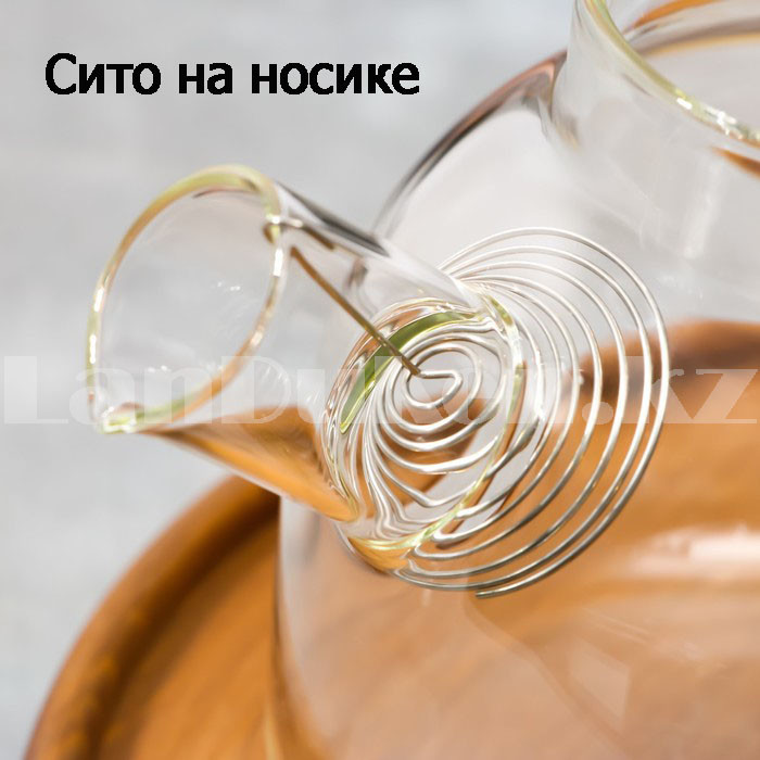 Чайник заварочный стеклянный с ситом на носике и деревянной крышкой 1,8 L для чая и кофе - фото 3 - id-p100447633